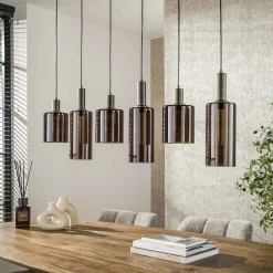 Suspension vintage en verre – 6 abat–jour bruns NOVA