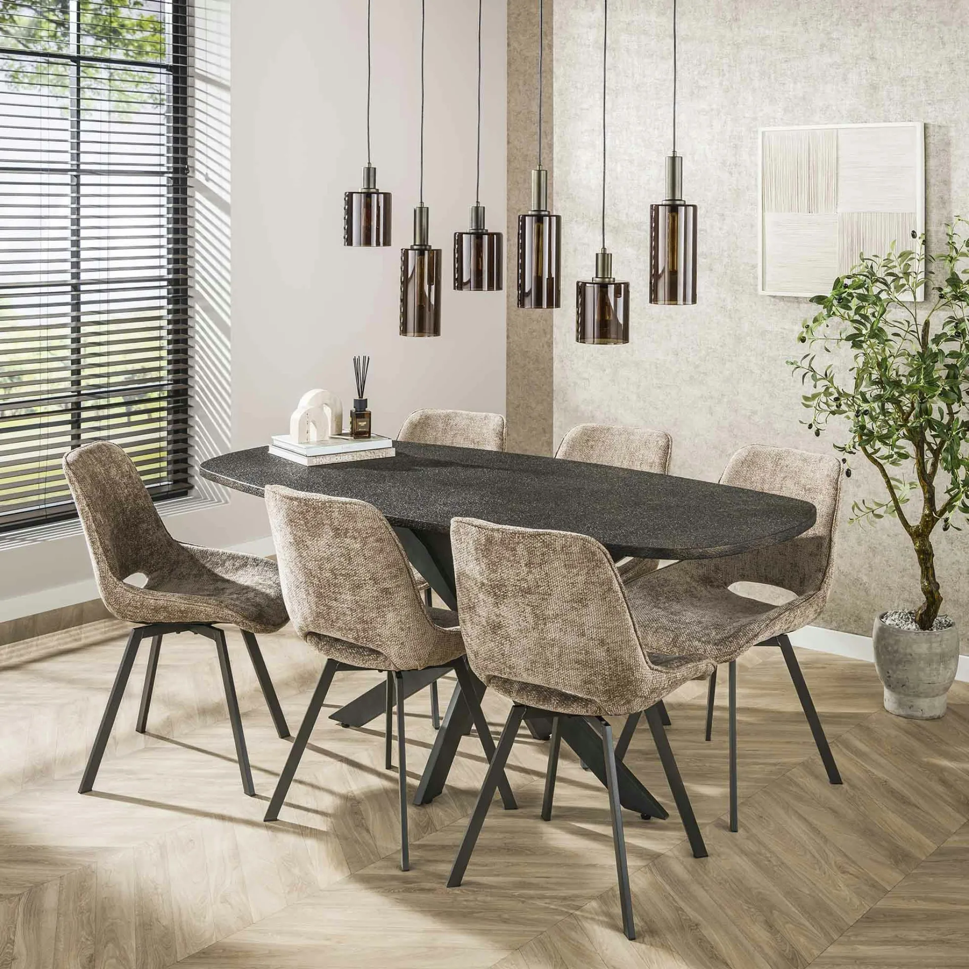 Suspension vintage en verre – 6 abat–jour bruns NOVA