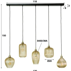 Suspension vintage multiple 5 lampes NOVA