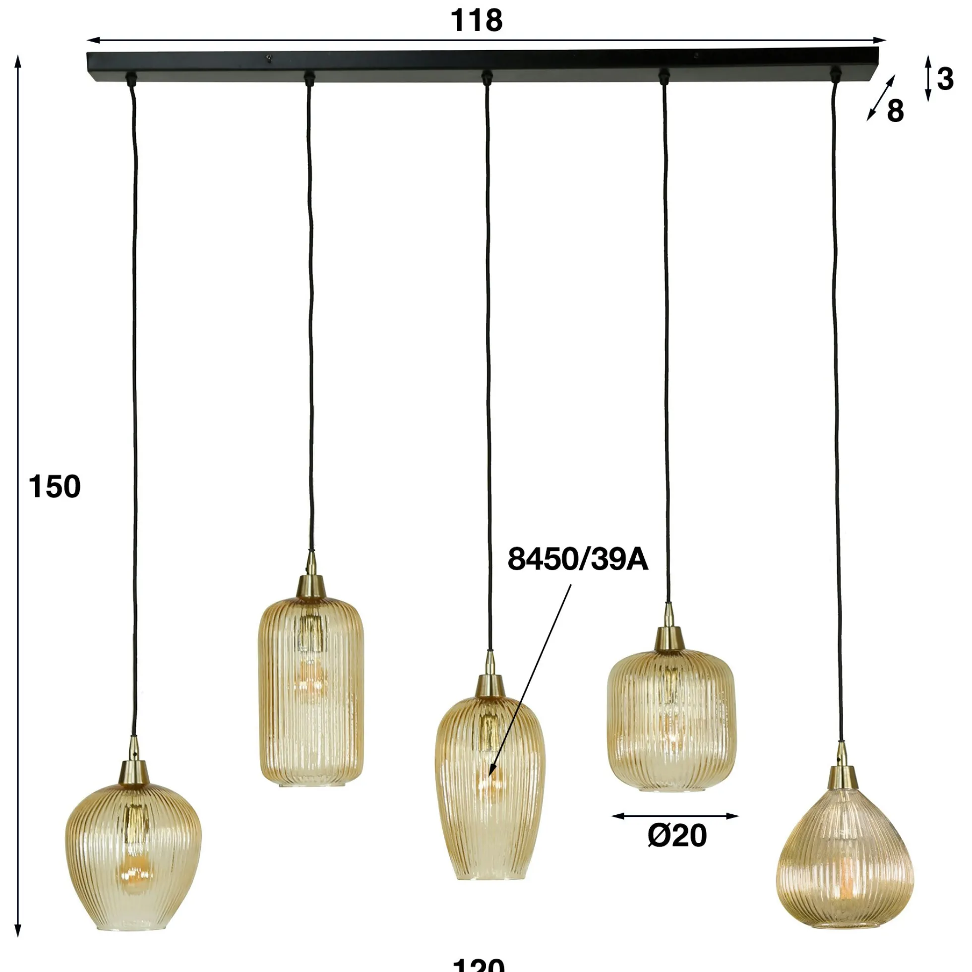 Suspension vintage multiple 5 lampes NOVA