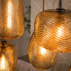 Suspension vintage verre brun fumé chevron 7 lampes NOVA