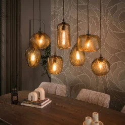 Suspension vintage verre brun fumé chevron 7 lampes NOVA
