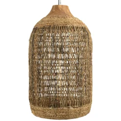 Suspension 50x50cm en abaca couleur naturelle et teck recyclé FOLELLI
