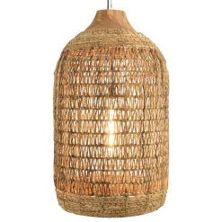 Suspension 50x50cm en abaca couleur naturelle et teck recyclé FOLELLI