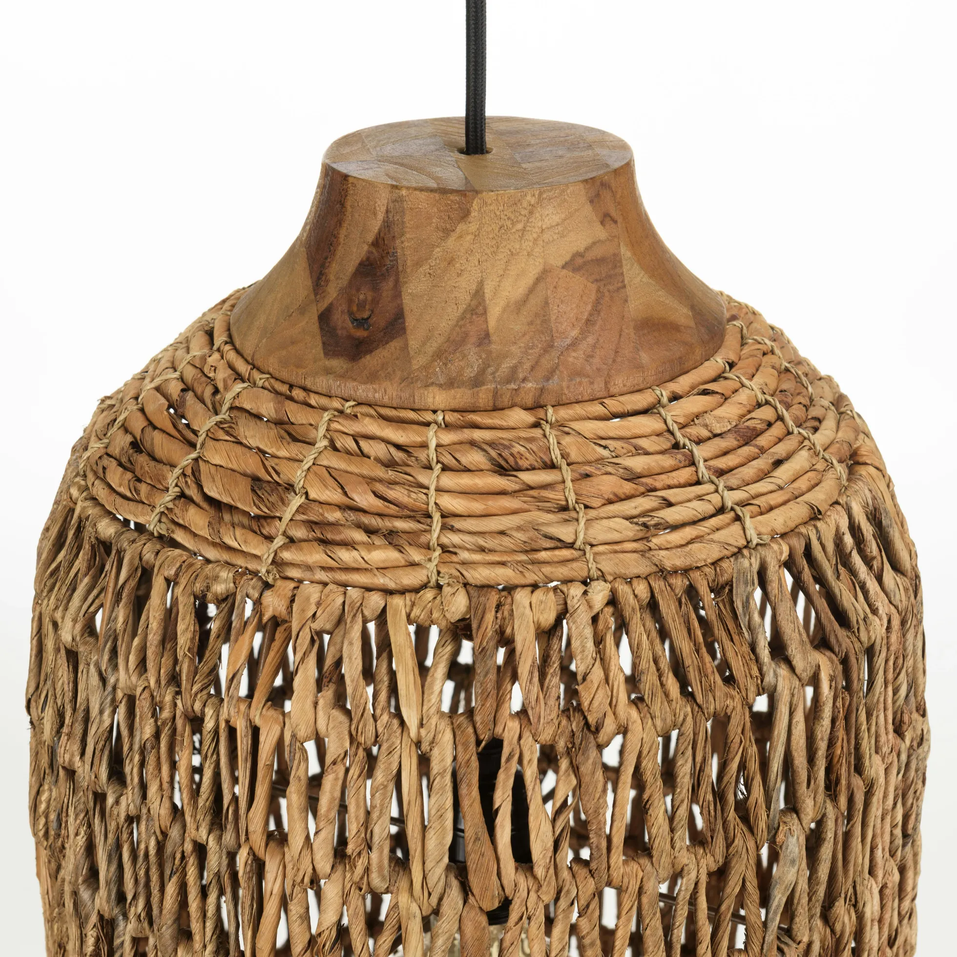 Suspension 30x30cm en abaca couleur naturelle et teck recyclé FOLELLI