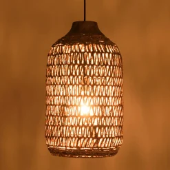 Suspension 30x30cm en abaca couleur naturelle et teck recyclé FOLELLI