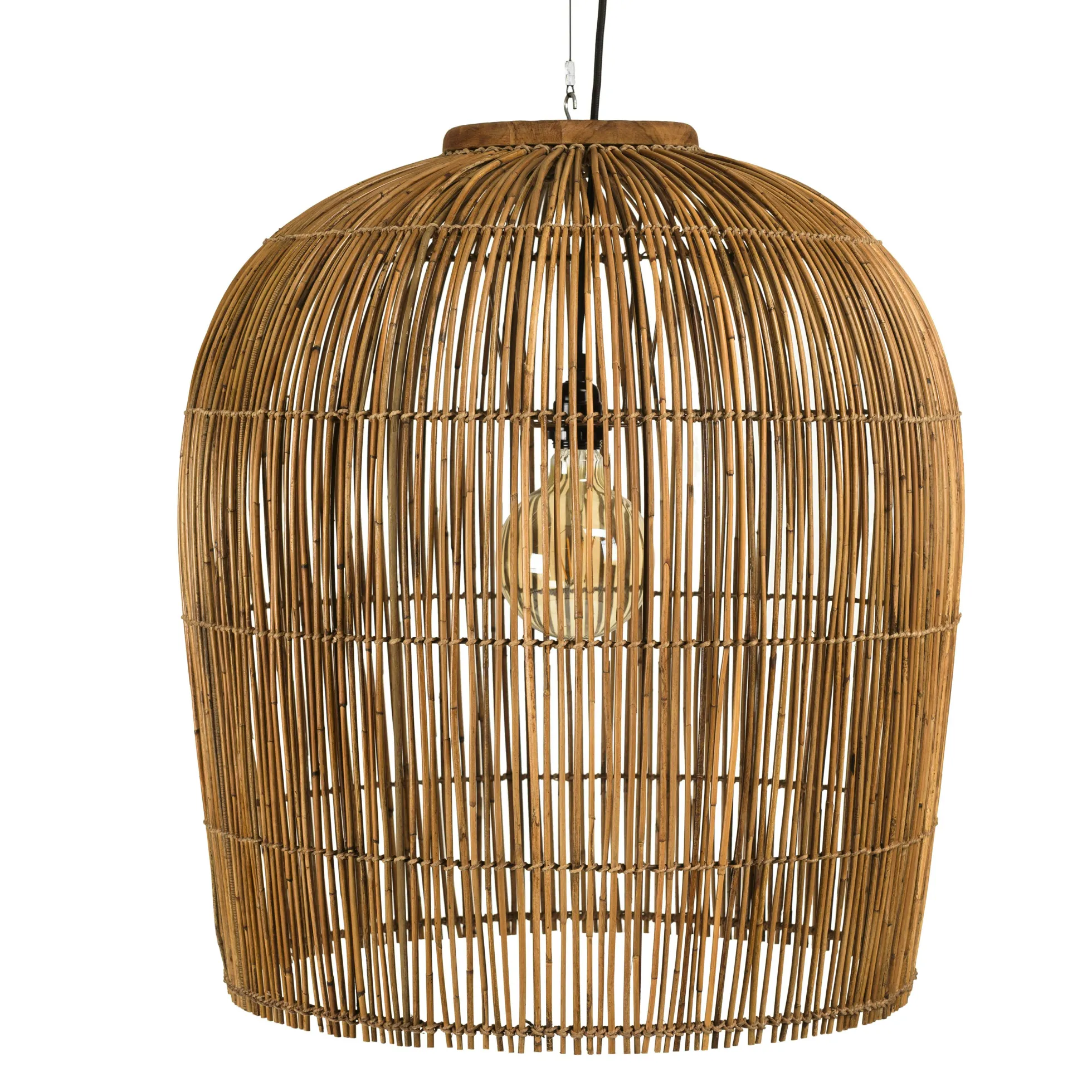 Suspension 59x59cm en rotin couleur naturelle et bois de teck recyclé SWING