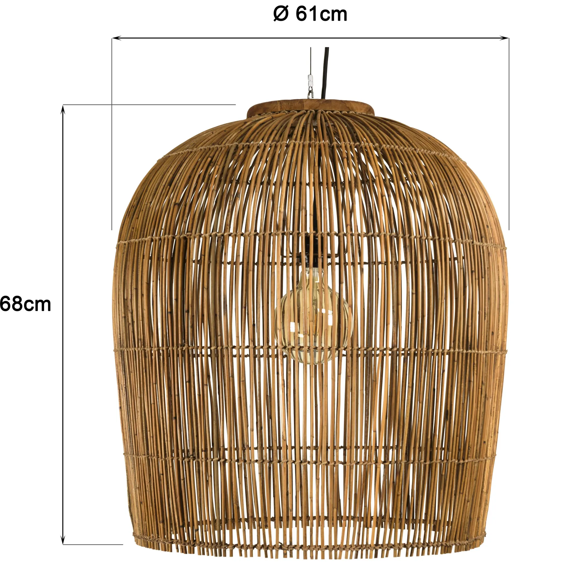 Suspension 59x59cm en rotin couleur naturelle et bois de teck recyclé SWING