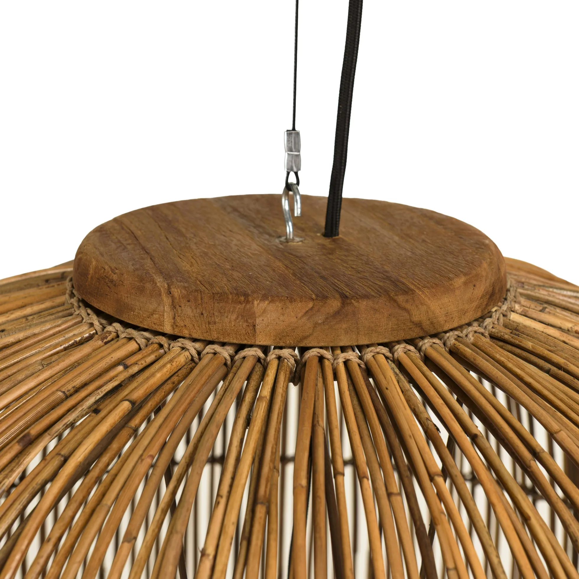 Suspension 59x59cm en rotin couleur naturelle et bois de teck recyclé SWING