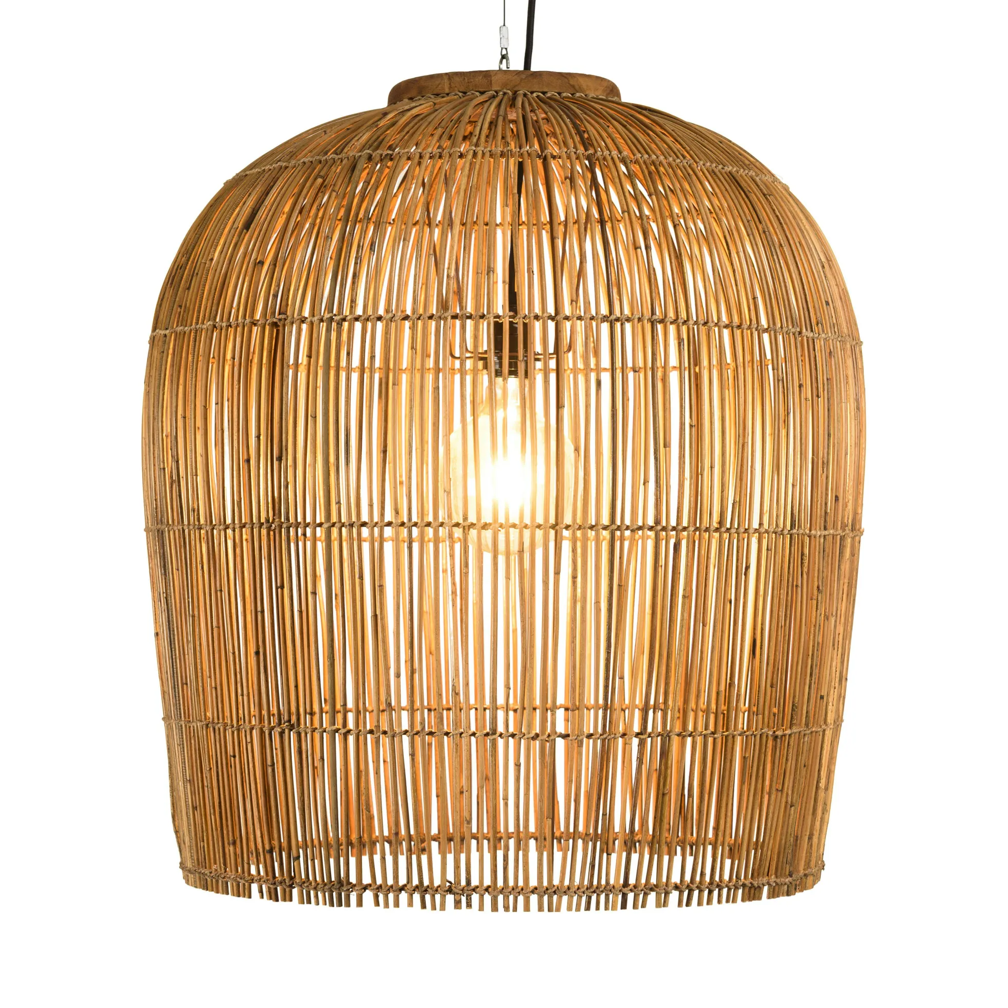 Suspension 59x59cm en rotin couleur naturelle et bois de teck recyclé SWING