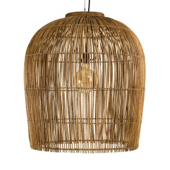 Suspension 59x59cm en rotin couleur naturelle et bois de teck recyclé SWING