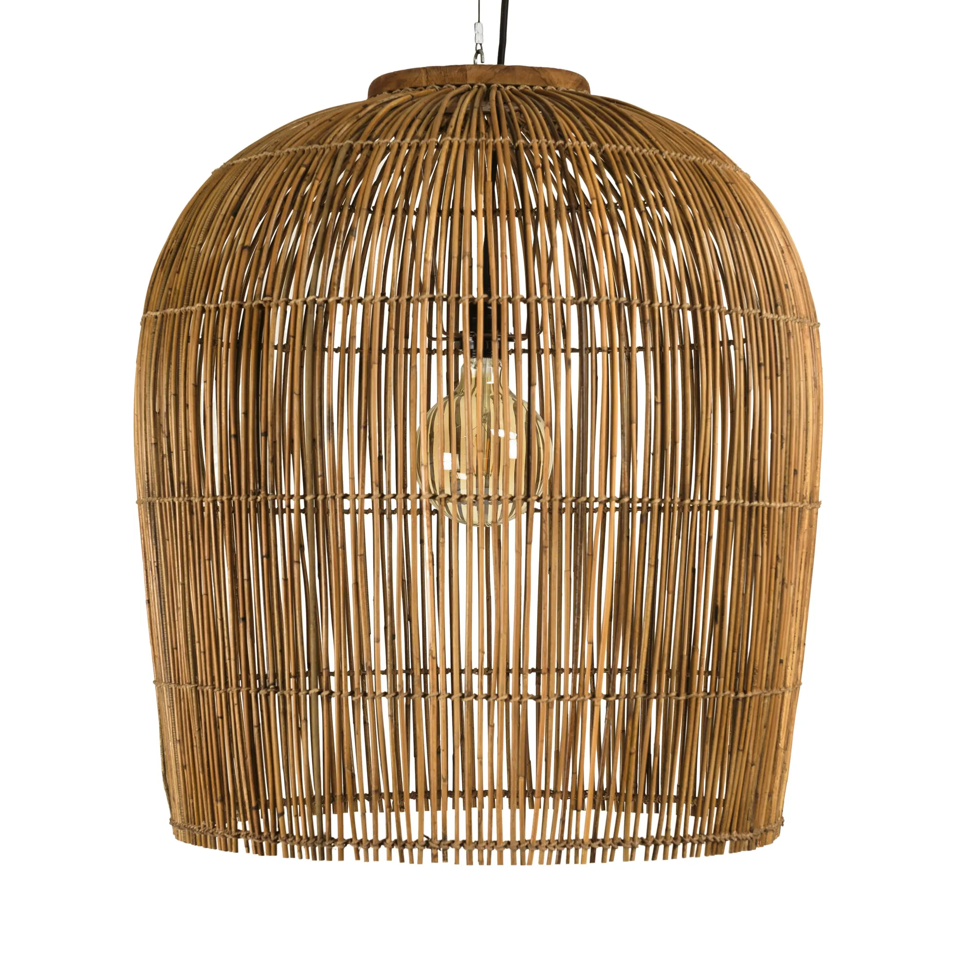 Suspension 59x59cm en rotin couleur naturelle et bois de teck recyclé SWING