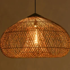Suspension 80x80cm en rotin couleur naturelle et bois de teck recyclé SWING