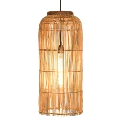 Suspension 28x28cm en rotin couleur naturelle et bois de teck recyclé SWING