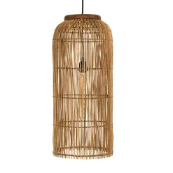 Suspension 28x28cm en rotin couleur naturelle et bois de teck recyclé SWING