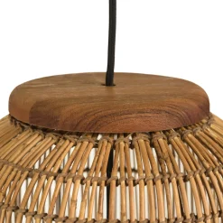 Suspension 28x28cm en rotin couleur naturelle et bois de teck recyclé SWING