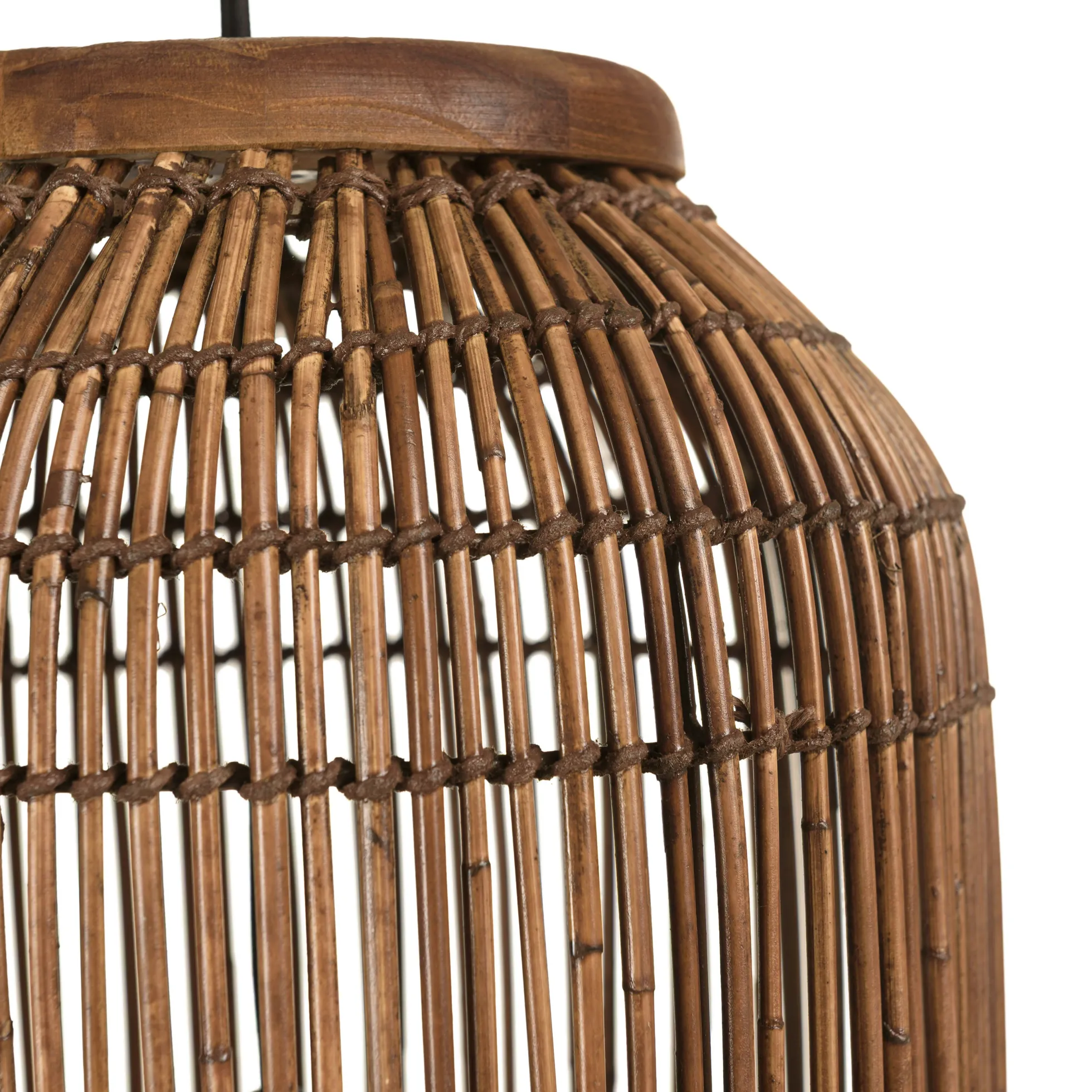 Suspension 28x28cm en rotin couleur marron et bois de teck recyclé SWING