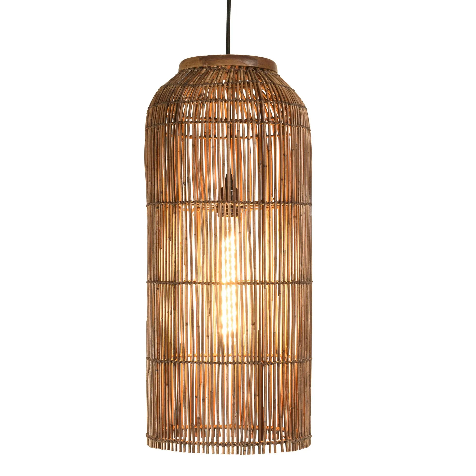 Suspension 28x28cm en rotin couleur marron et bois de teck recyclé SWING