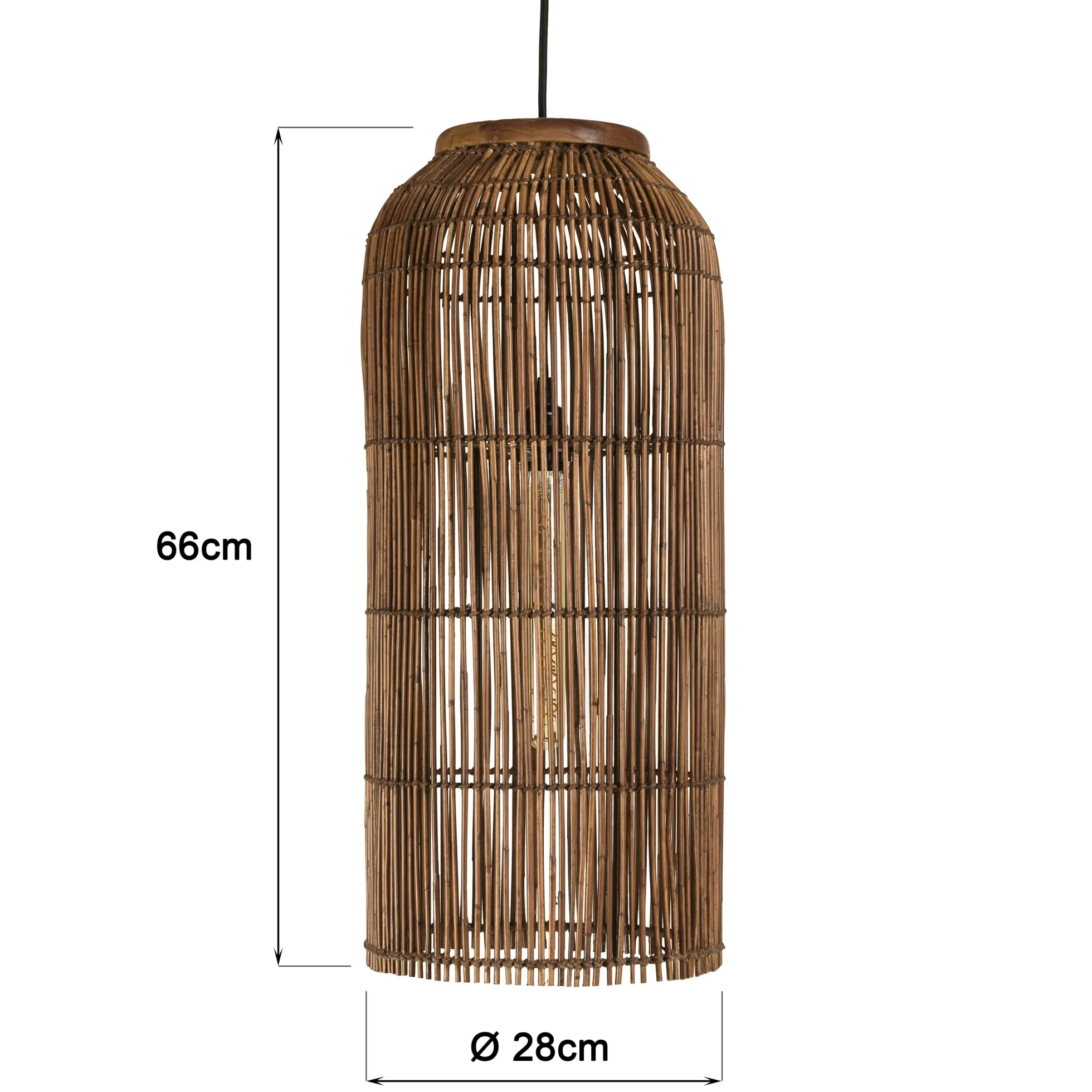 Suspension 28x28cm en rotin couleur marron et bois de teck recyclé SWING