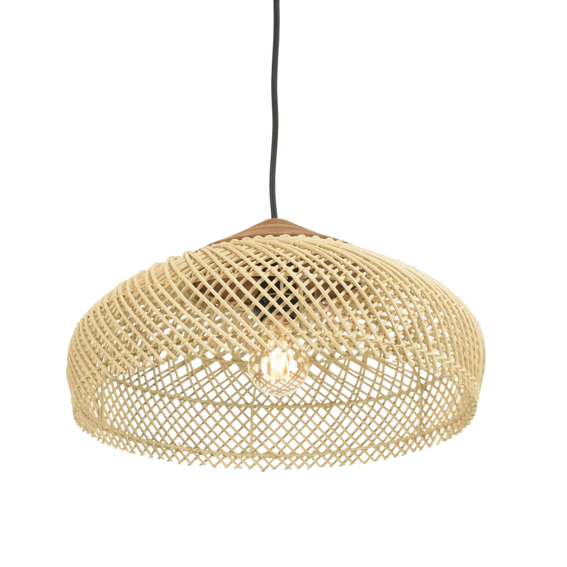 Suspension 40x40cm en rotin couleur naturelle et teck recyclé FOLELLI