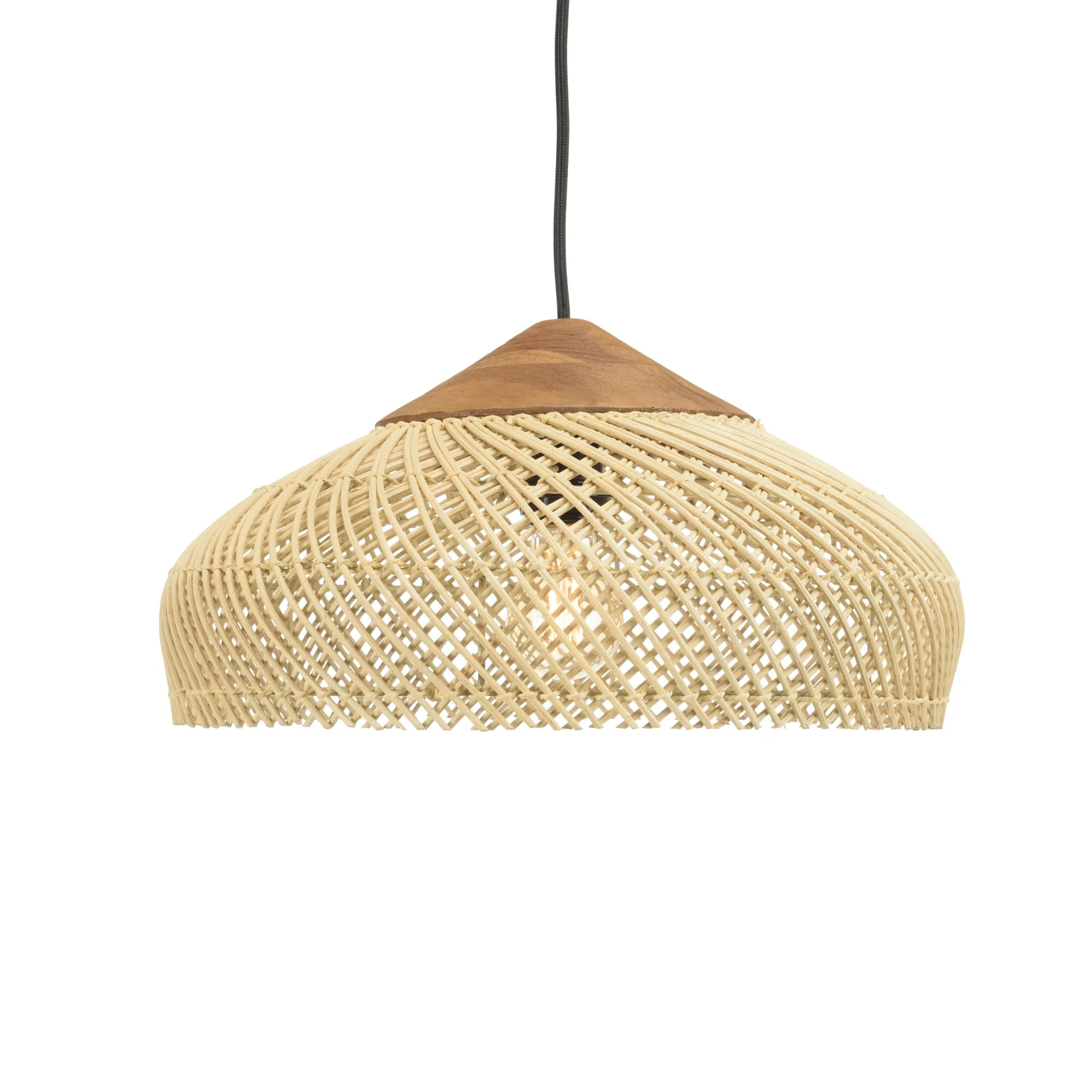 Suspension 40x40cm en rotin couleur naturelle et teck recyclé FOLELLI