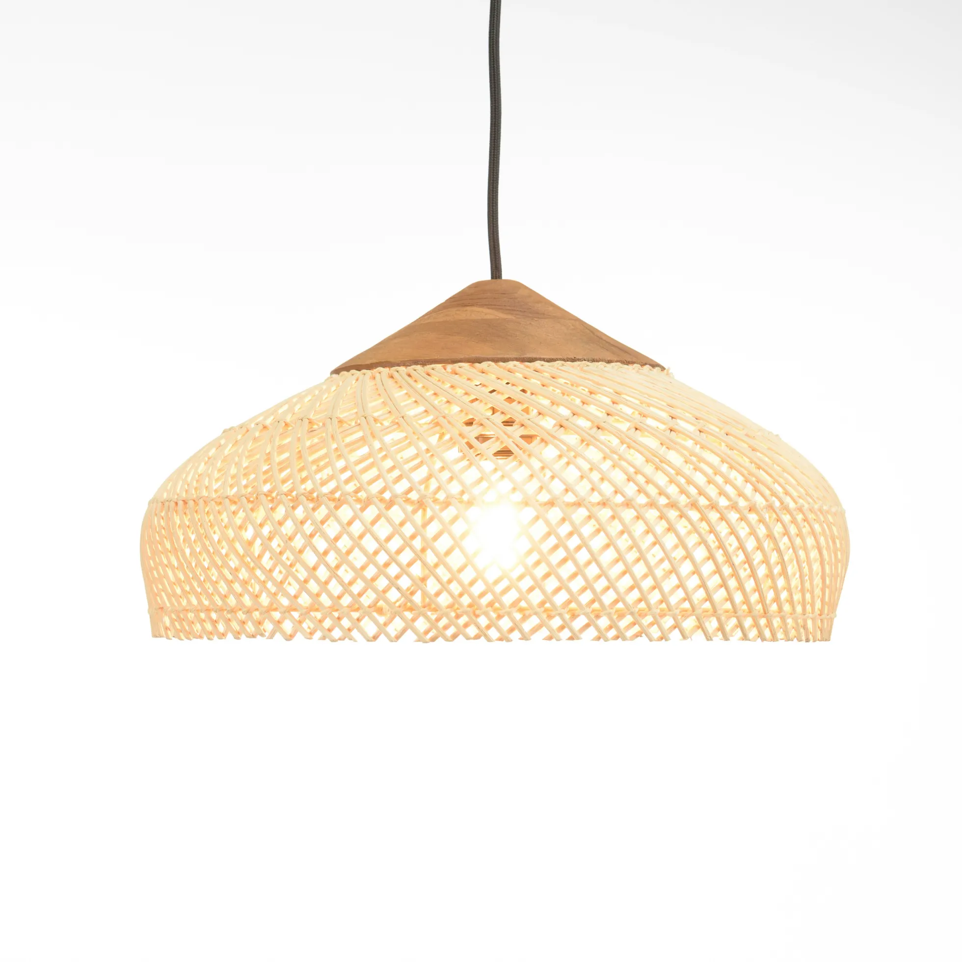 Suspension 40x40cm en rotin couleur naturelle et teck recyclé FOLELLI