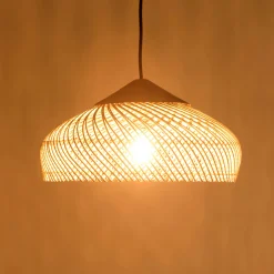 Suspension 40x40cm en rotin couleur naturelle et teck recyclé FOLELLI