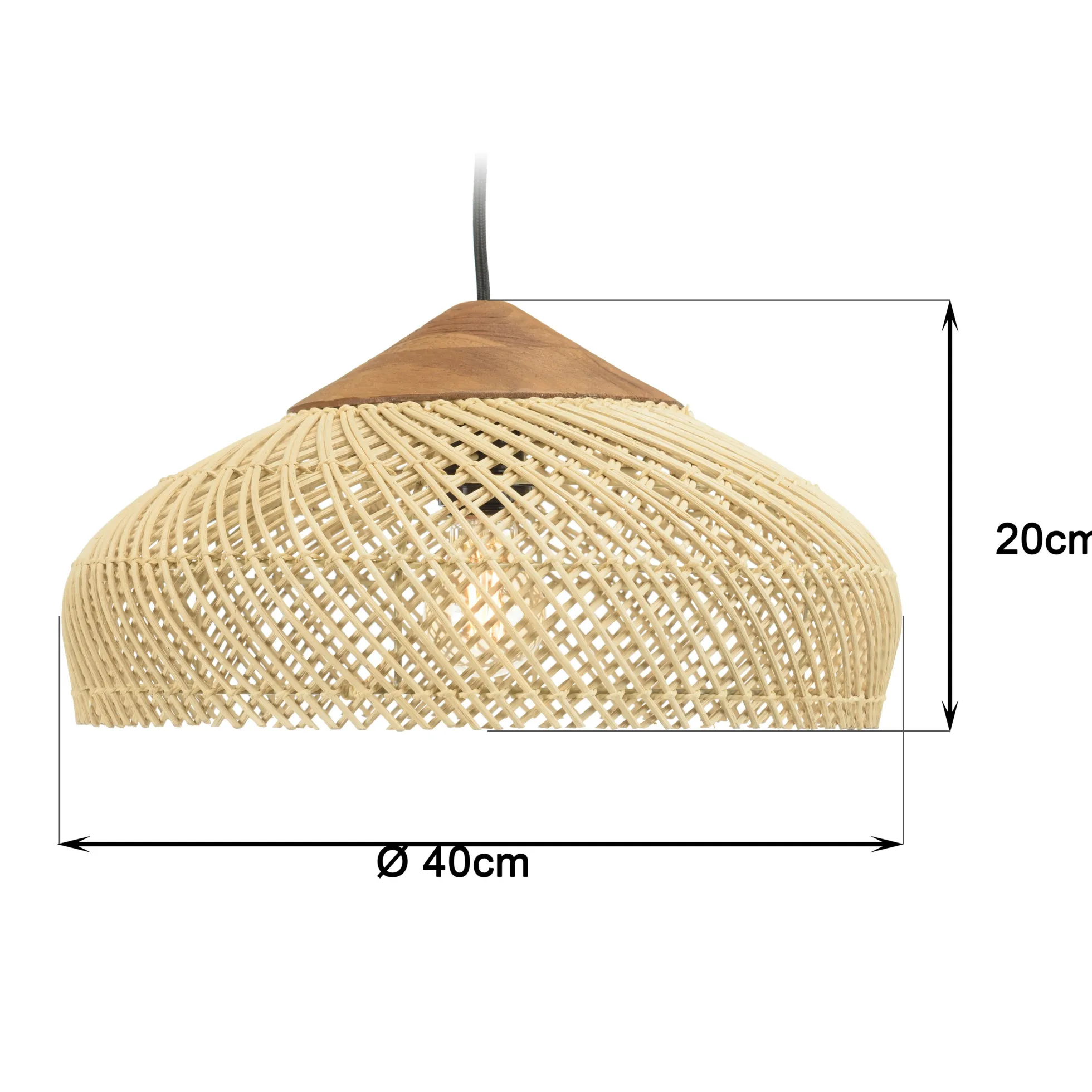 Suspension 40x40cm en rotin couleur naturelle et teck recyclé FOLELLI