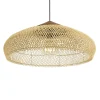 Suspension 65x65cm en rotin couleur naturelle et teck recyclé FOLELLI