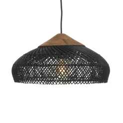 Suspension 40x40cm en rotin couleur noire et teck recyclé FOLELLI