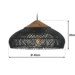 Suspension 40x40cm en rotin couleur noire et teck recyclé FOLELLI