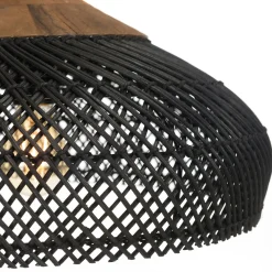 Suspension 40x40cm en rotin couleur noire et teck recyclé FOLELLI