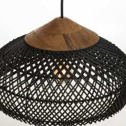 Suspension 40x40cm en rotin couleur noire et teck recyclé FOLELLI