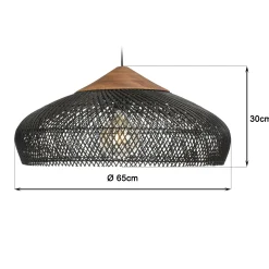 Suspension 65x65cm en rotin couleur noire et teck recyclé FOLELLI