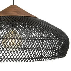 Suspension 65x65cm en rotin couleur noire et teck recyclé FOLELLI