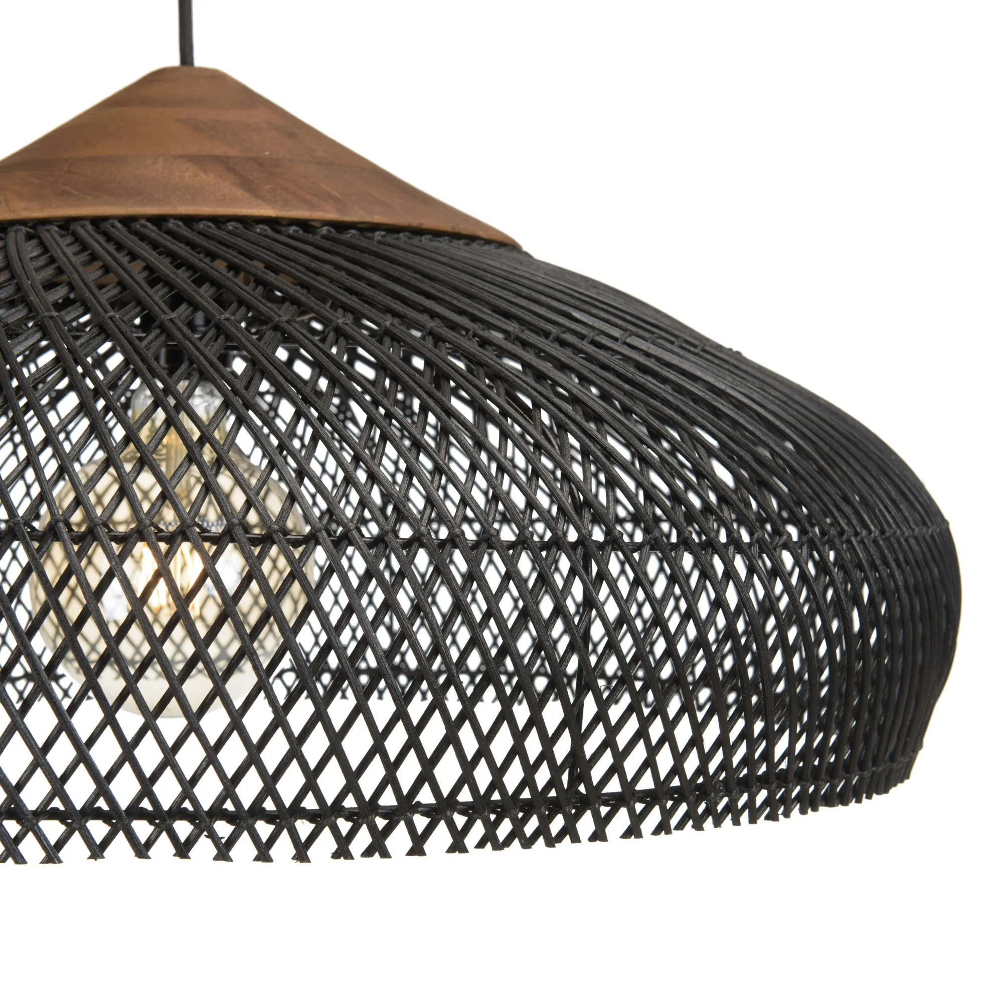 Suspension 65x65cm en rotin couleur noire et teck recyclé FOLELLI