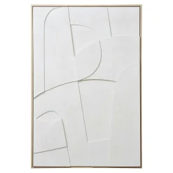 Tableau abstrait blanc courbes avec cadre 60x90 cm