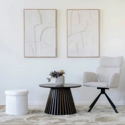 Tableau abstrait blanc courbes avec cadre 60x90 cm