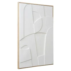 Tableau abstrait blanc courbes avec cadre 60x90 cm