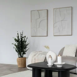 Tableau abstrait blanc courbes avec cadre 60x90 cm