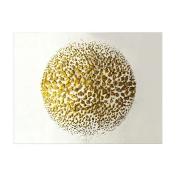 Tableau abstrait blanc et or – sphère texturée
