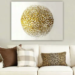 Tableau abstrait blanc et or – sphère texturée