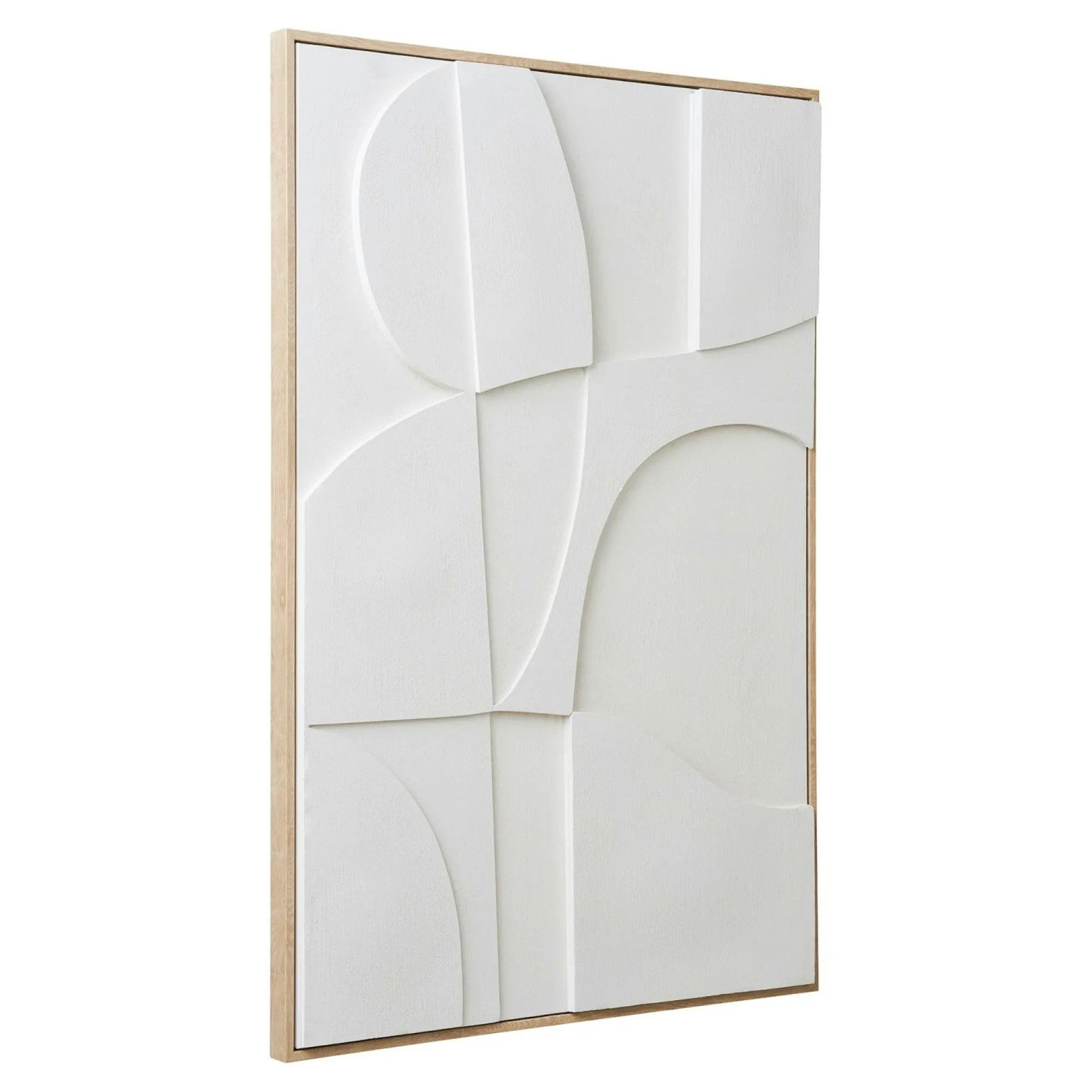 Tableau abstrait blanc formes organiques avec cadre 60x90 cm