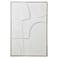 Tableau abstrait blanc formes organiques avec cadre 60x90 cm