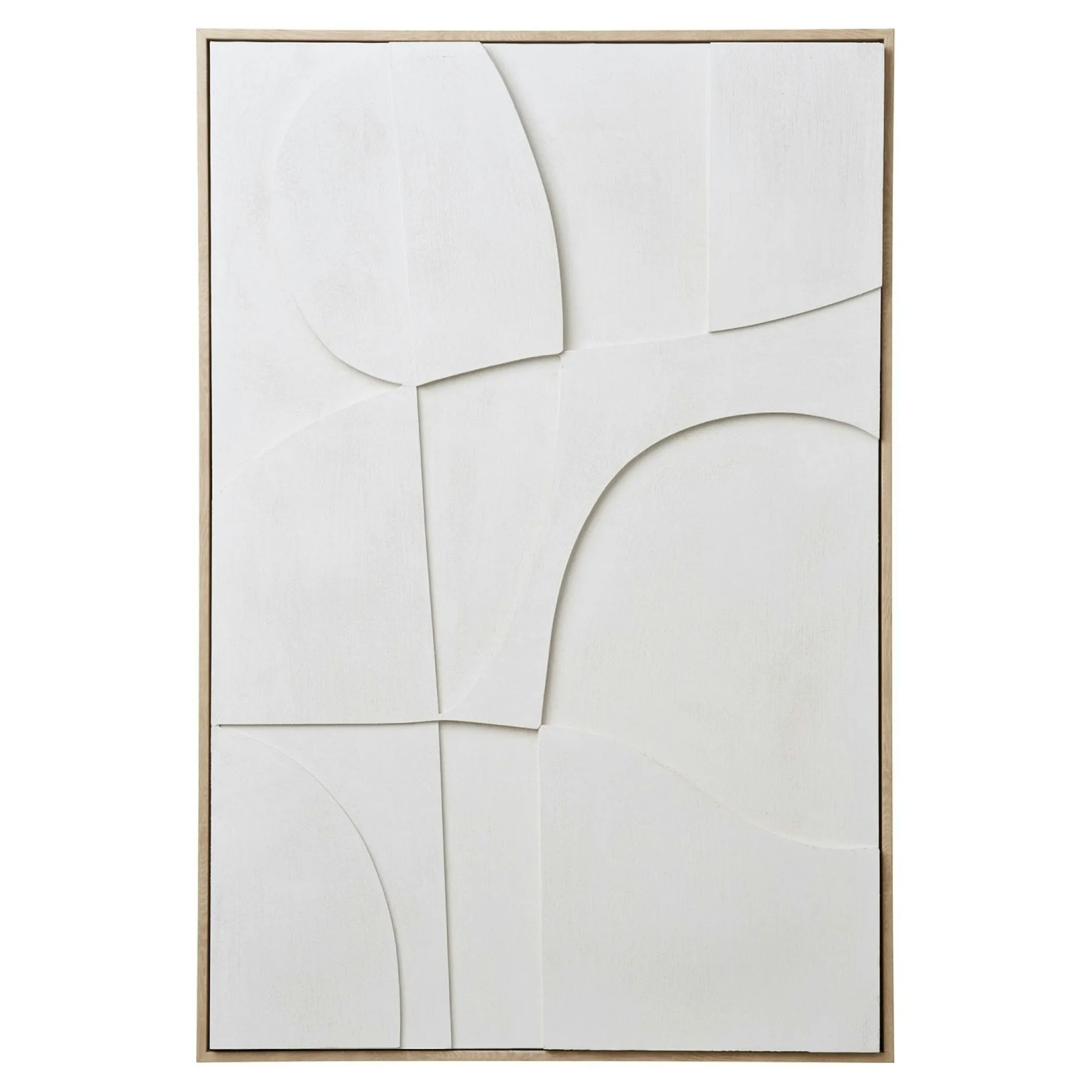 Tableau abstrait blanc formes organiques avec cadre 60x90 cm