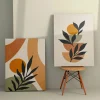 Tableau abstrait feuilles d'olivier – tons nature (set de 2)