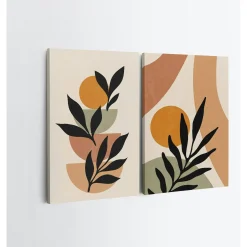 Tableau abstrait feuilles d'olivier – tons nature (set de 2)