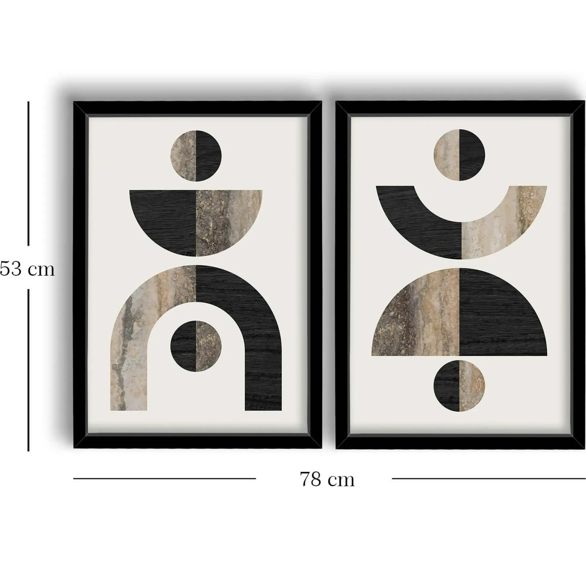 Tableau abstrait géométrique noir et marbre (set de 2)