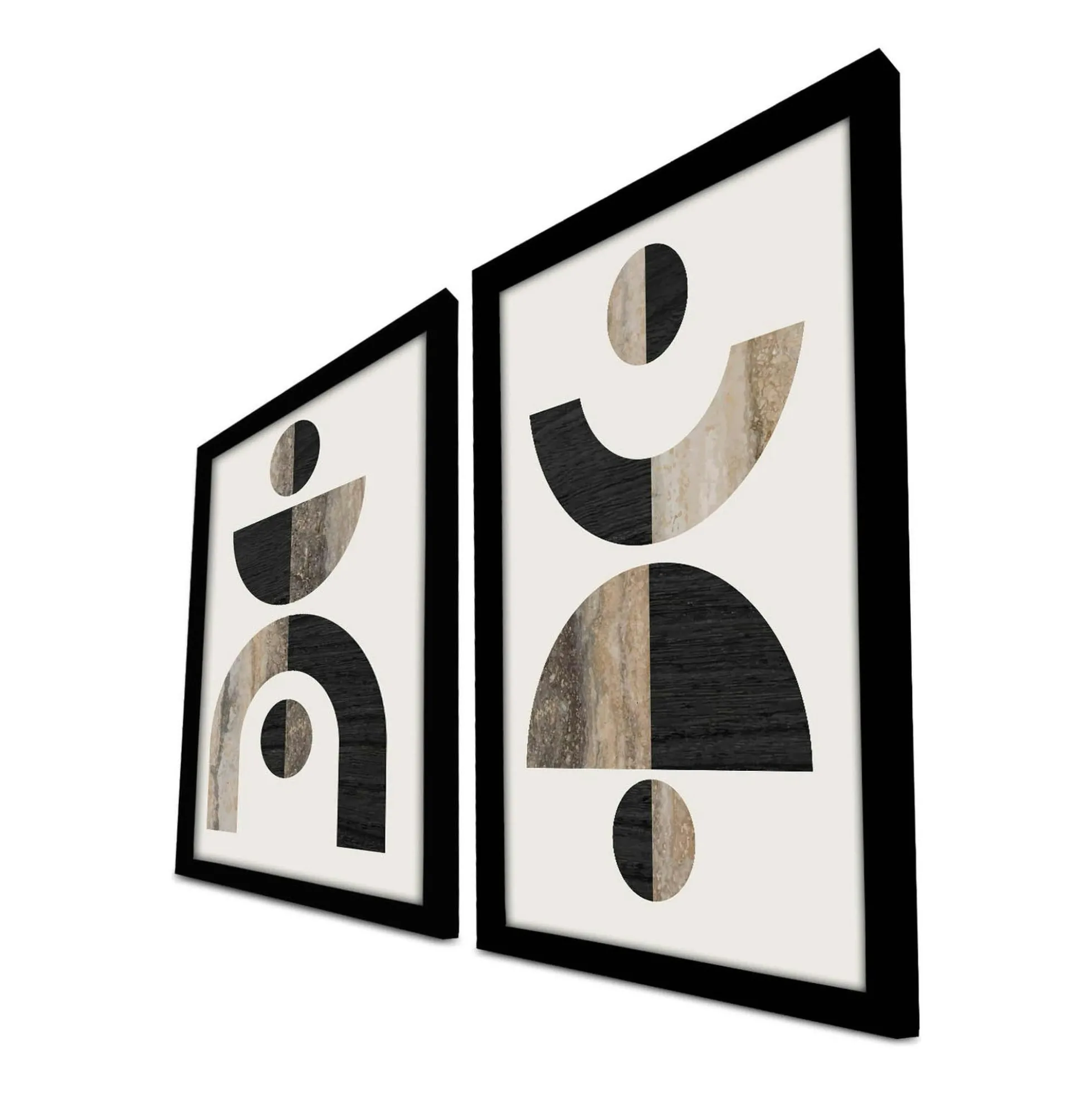 Tableau abstrait géométrique noir et marbre (set de 2)