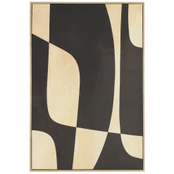 Tableau abstrait impression noire et beige 63 x 93 cm